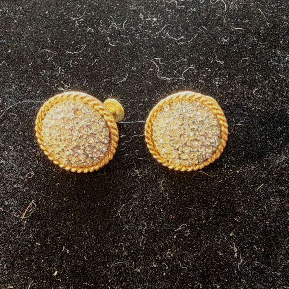 Vintage Marvella Gold-Tone Crystal Pave Clip-On Earrings